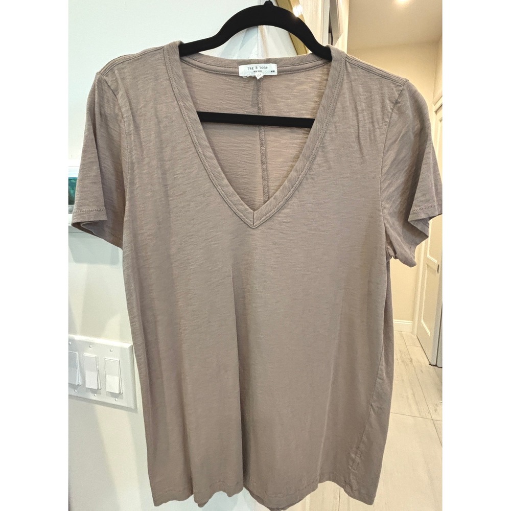 Rag & Bone Slub V-Neck T-Shirt, Medium, Organic Pima Cotton Taupe - Picture 2 of 4